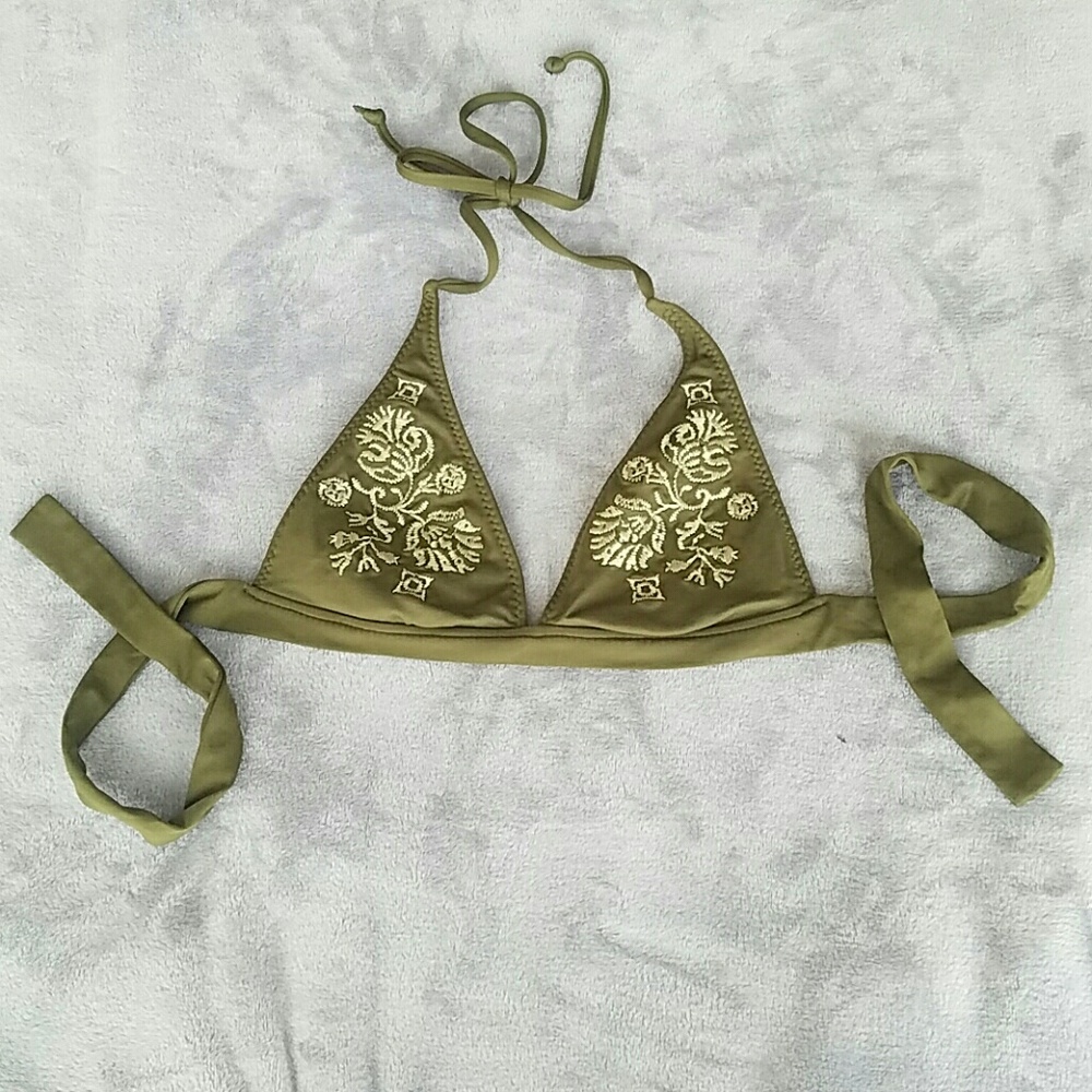 Becca olive green embroidered bikini top